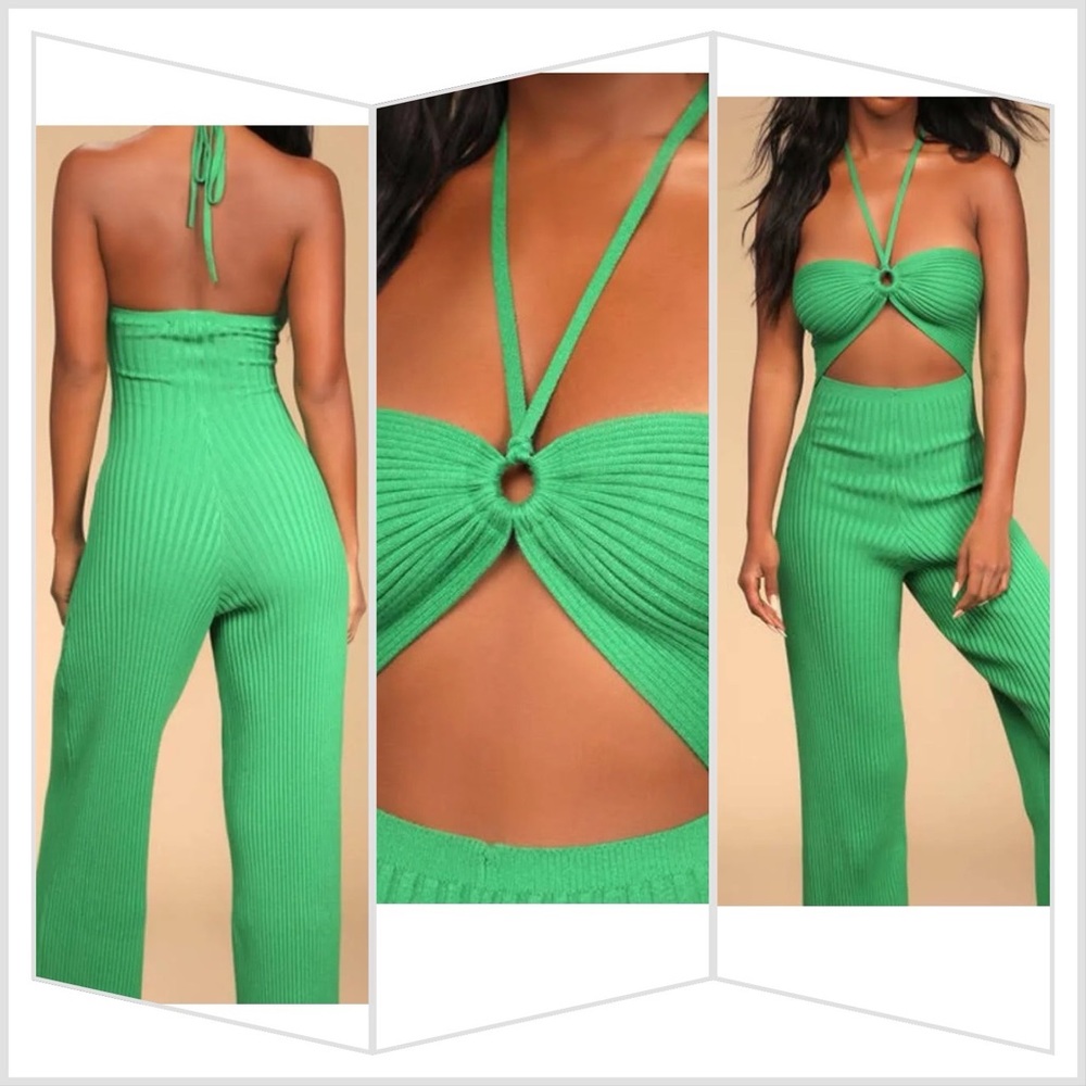 Lulus green ribbed cut out jumper